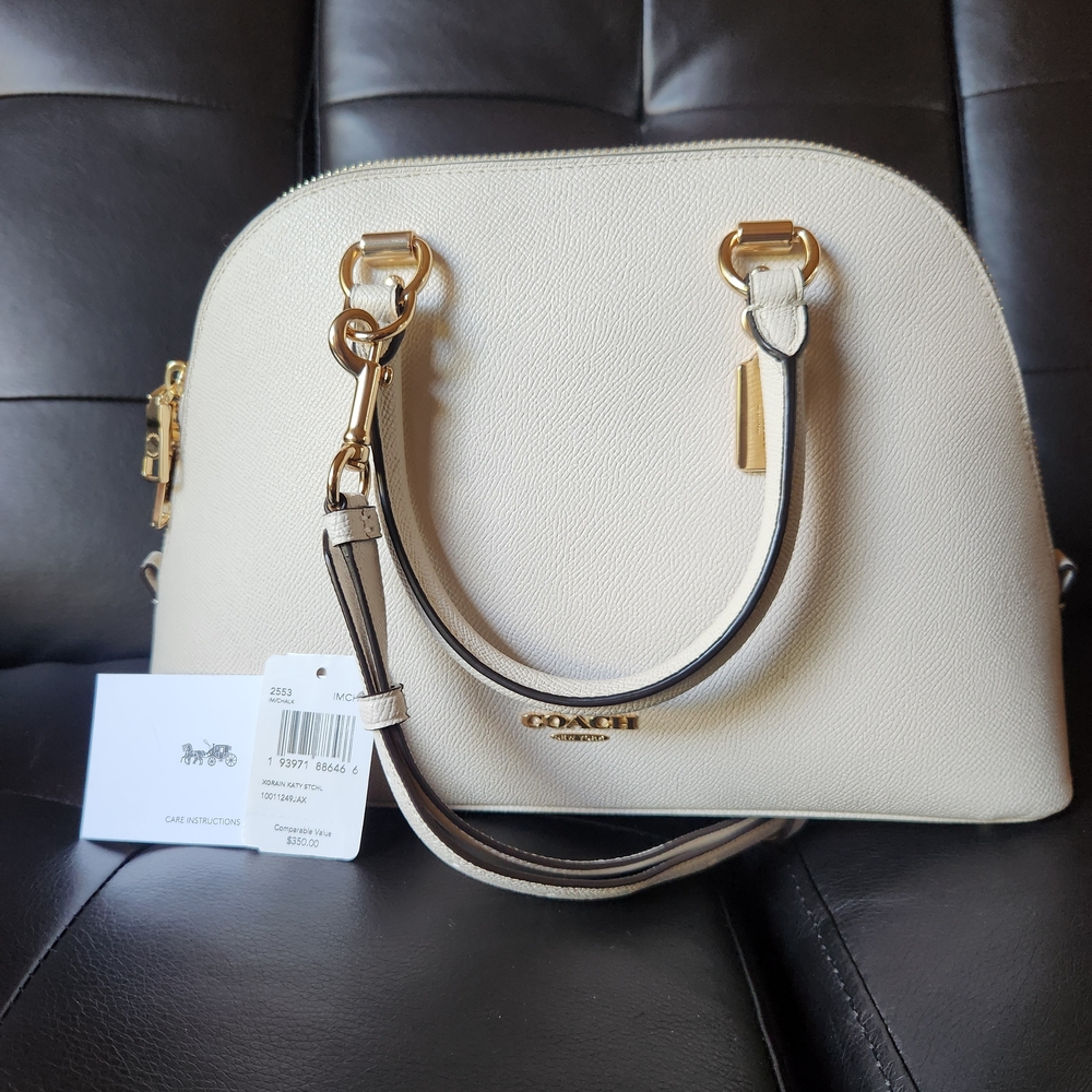 Coach Ivory Dome Satchel with Gold Accents